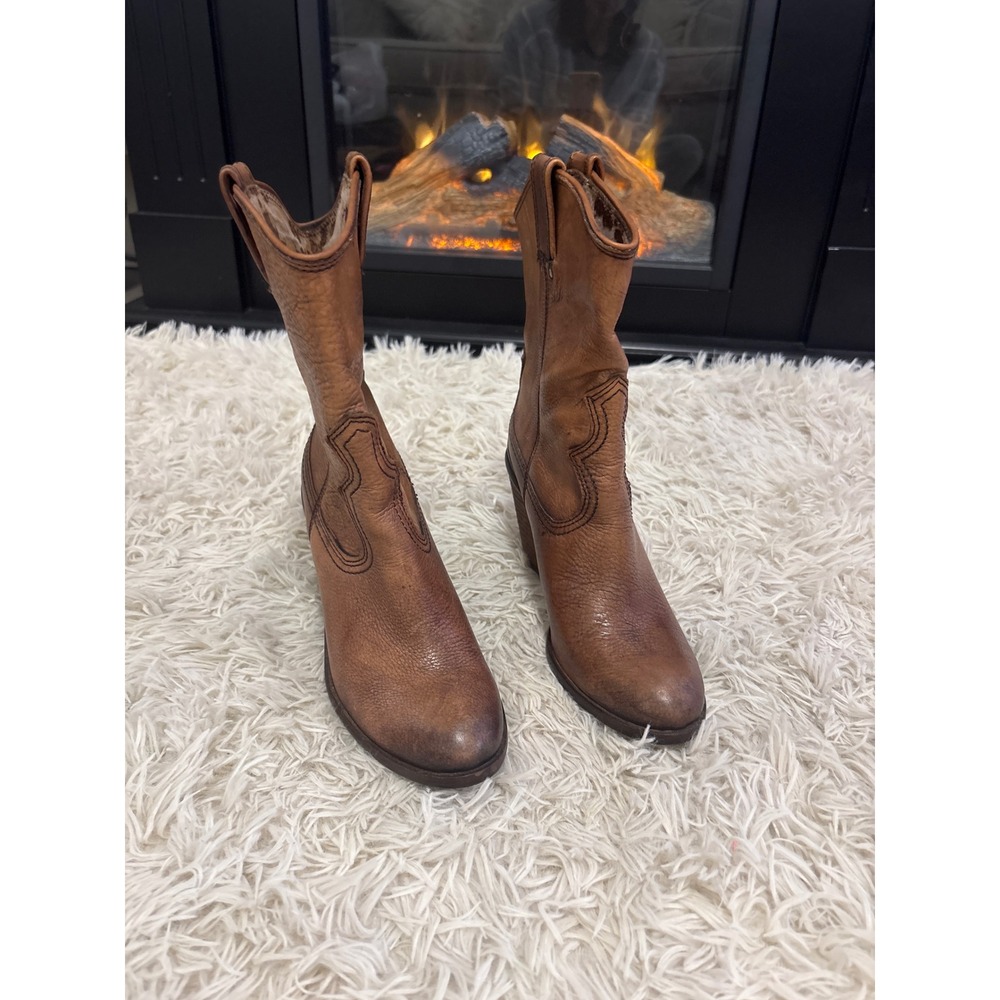 Lucky Brand Cognac Brown Western Heeled Leather Boots